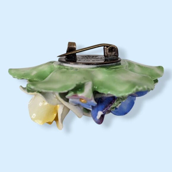 (2/$20) V. Denton China Painted Floral Brooch - Picture 5 of 7